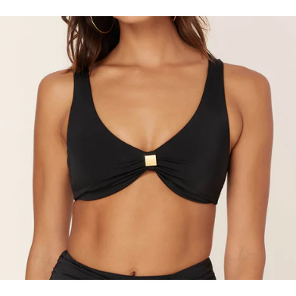 NWT Andie Women's The Dalia Bikini Swim Top Black Smooth Eco Nylon Size M